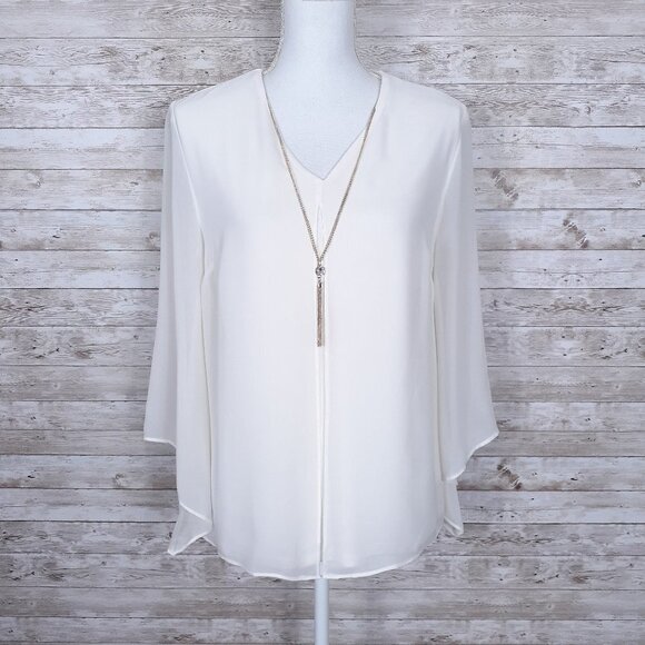 JM Collection Tops - JM Collection Blouse S Sheer Overlay Necklace 966